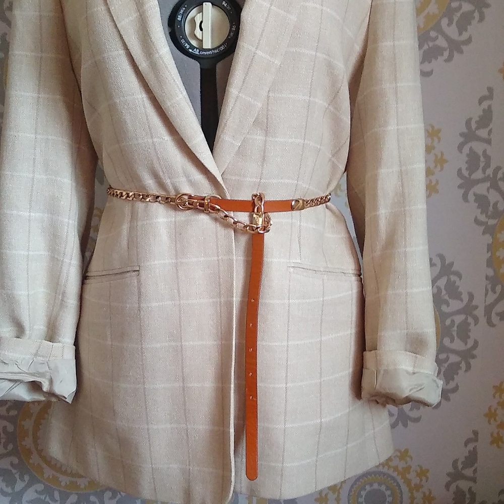 Gold tone chain and faux leather belt 36"-40"